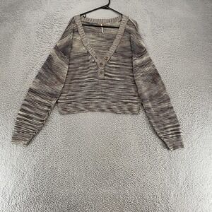 Free People Sweater Womens Small Brown Henley V Neck Boxy Knit Slouchy Indie